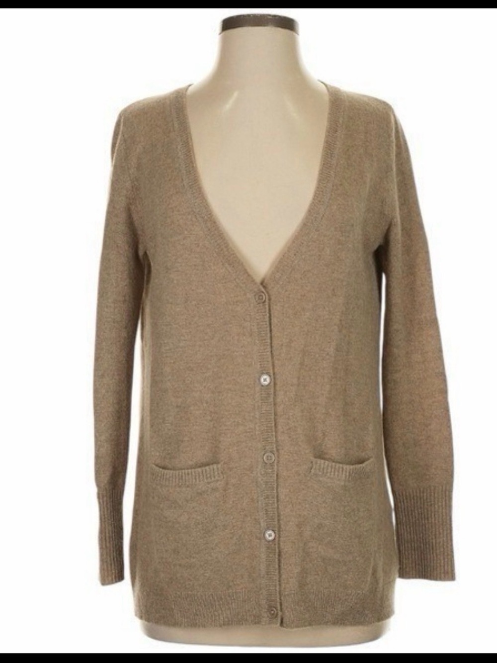 Garnet Hill Taupe V-Neck Button Cardigan cashmere silk